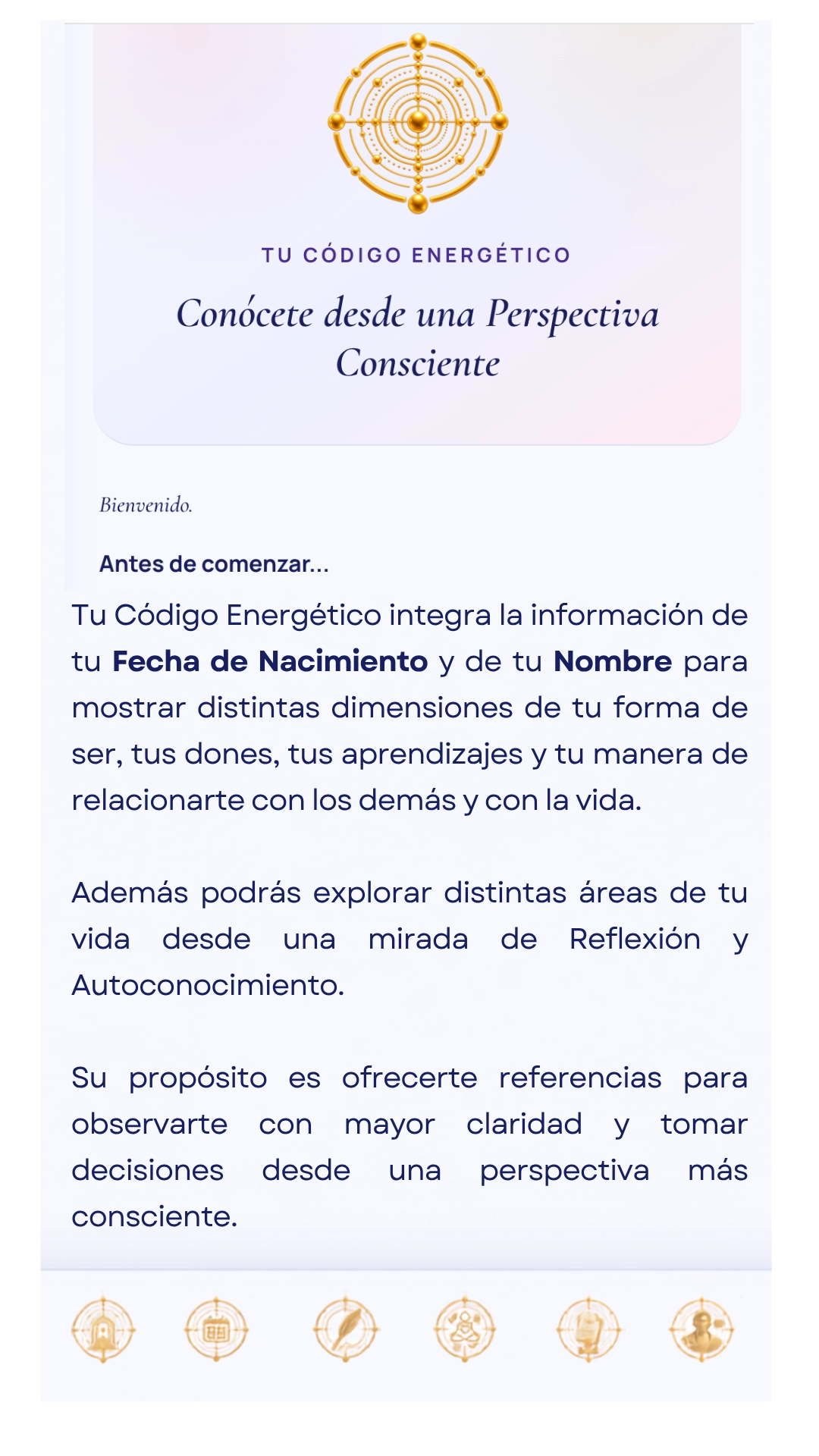 Pantalla de bienvenida de Tu Código Energético